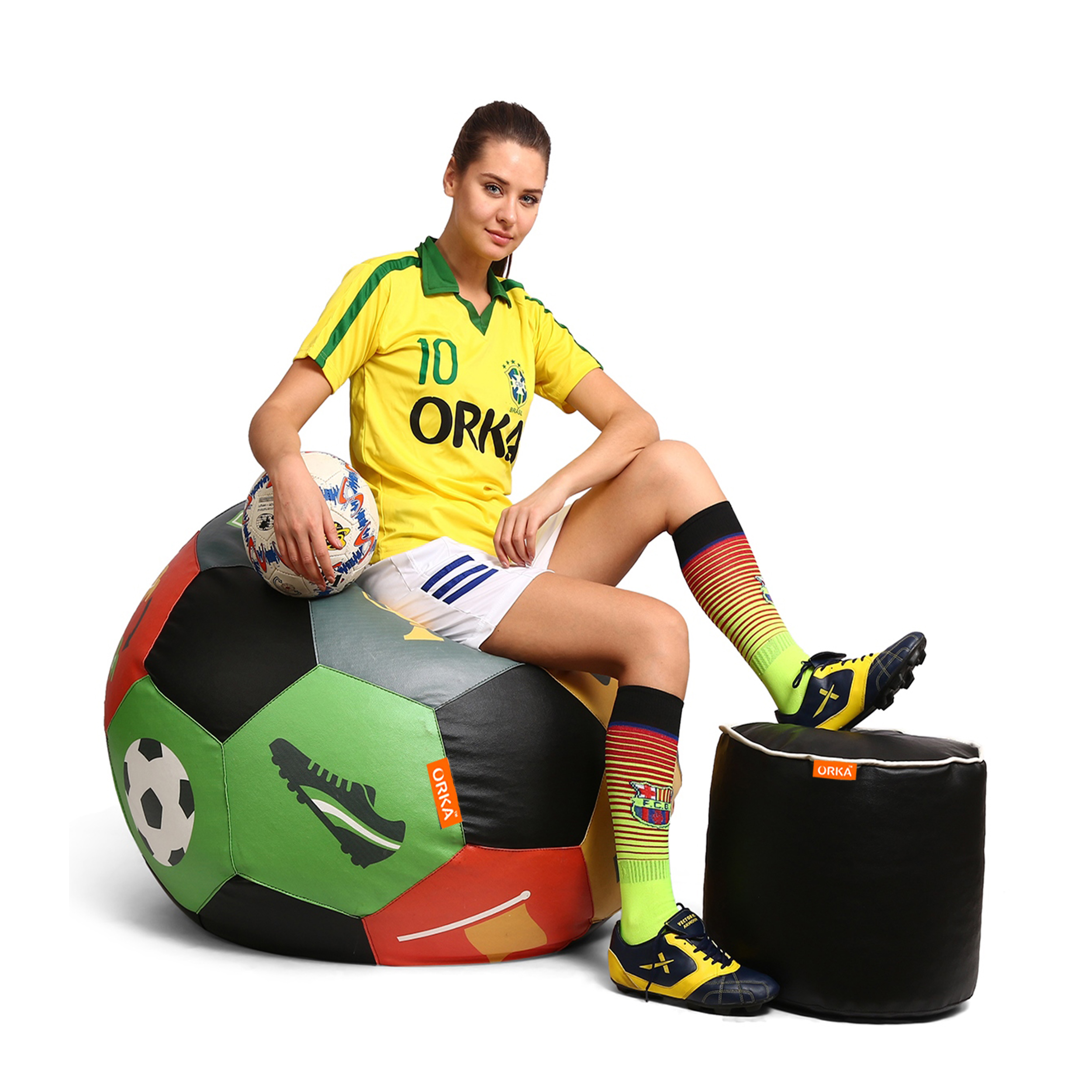 Orka Digital Printed XXXL Foorball With Mathching Footstool Filled Bean Bag With Beans (FB52 Multicolor) view 3